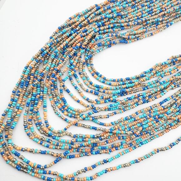 Multicolor Beaded Strand Necklace with Gold Accents Made in‎ India - Picture 3 of 10